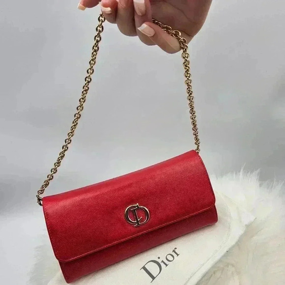 Dior Textured Red Grained Leather Wallet-on-Chain - Picture 5 of 16